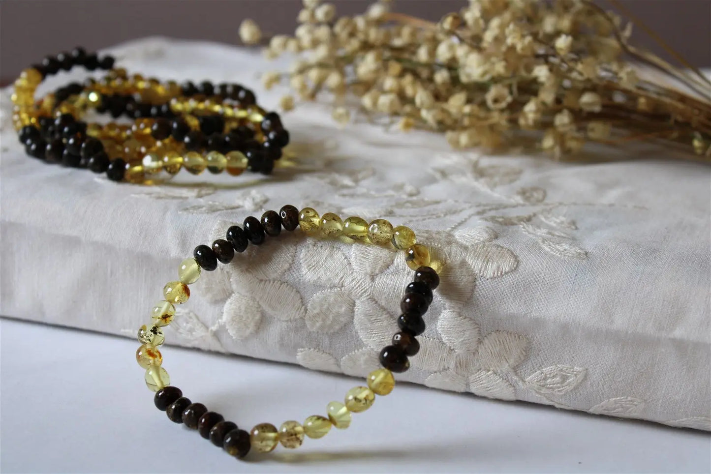 1 Bracelet ambre certifié vert bicolore Lituanie - Aurore Lune
