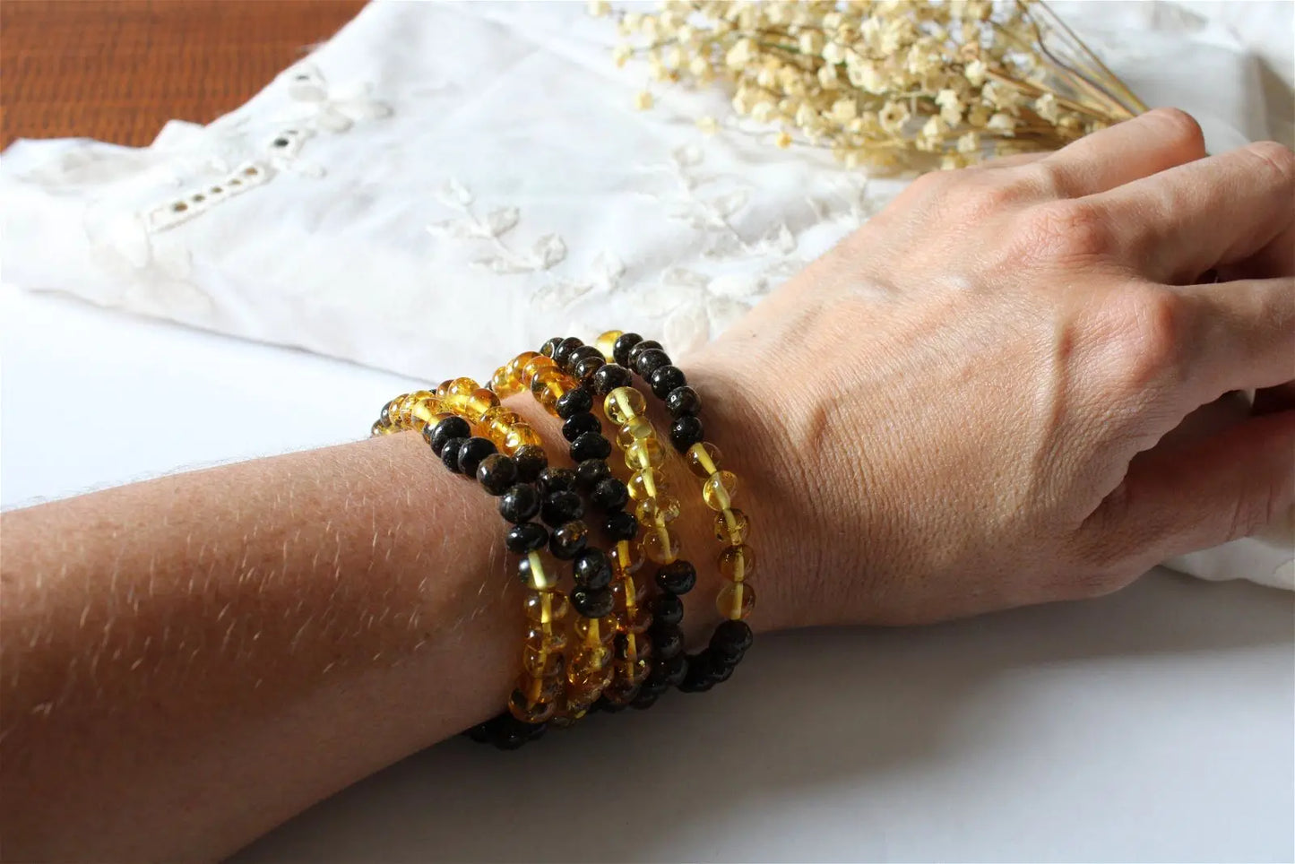 1 Bracelet ambre certifié vert bicolore Lituanie - Aurore Lune