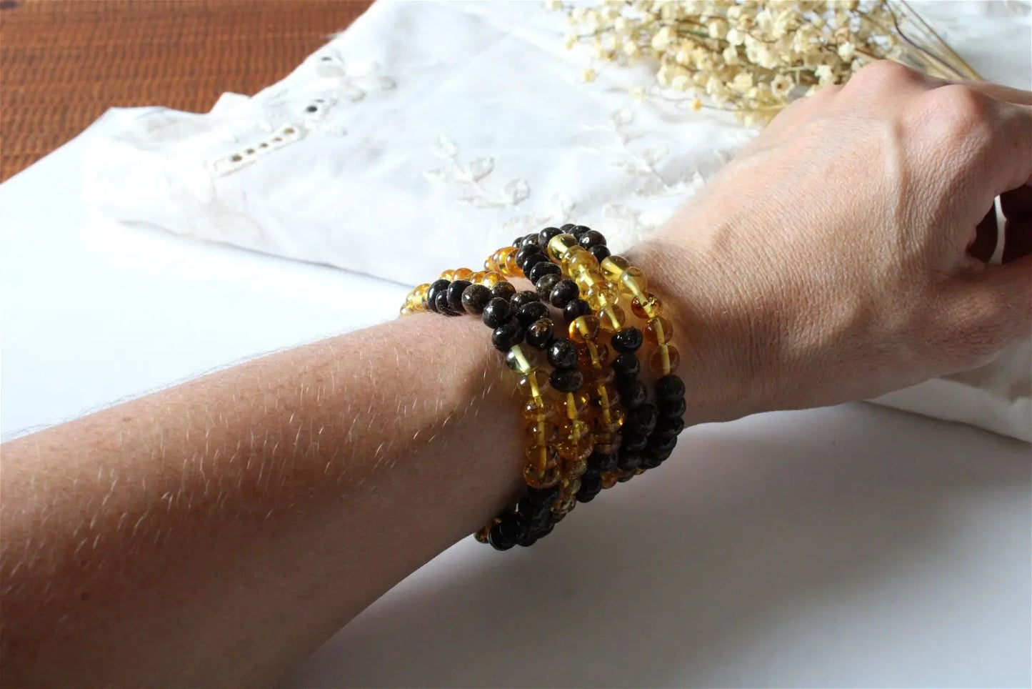 1 Bracelet ambre certifié vert bicolore Lituanie - Aurore Lune
