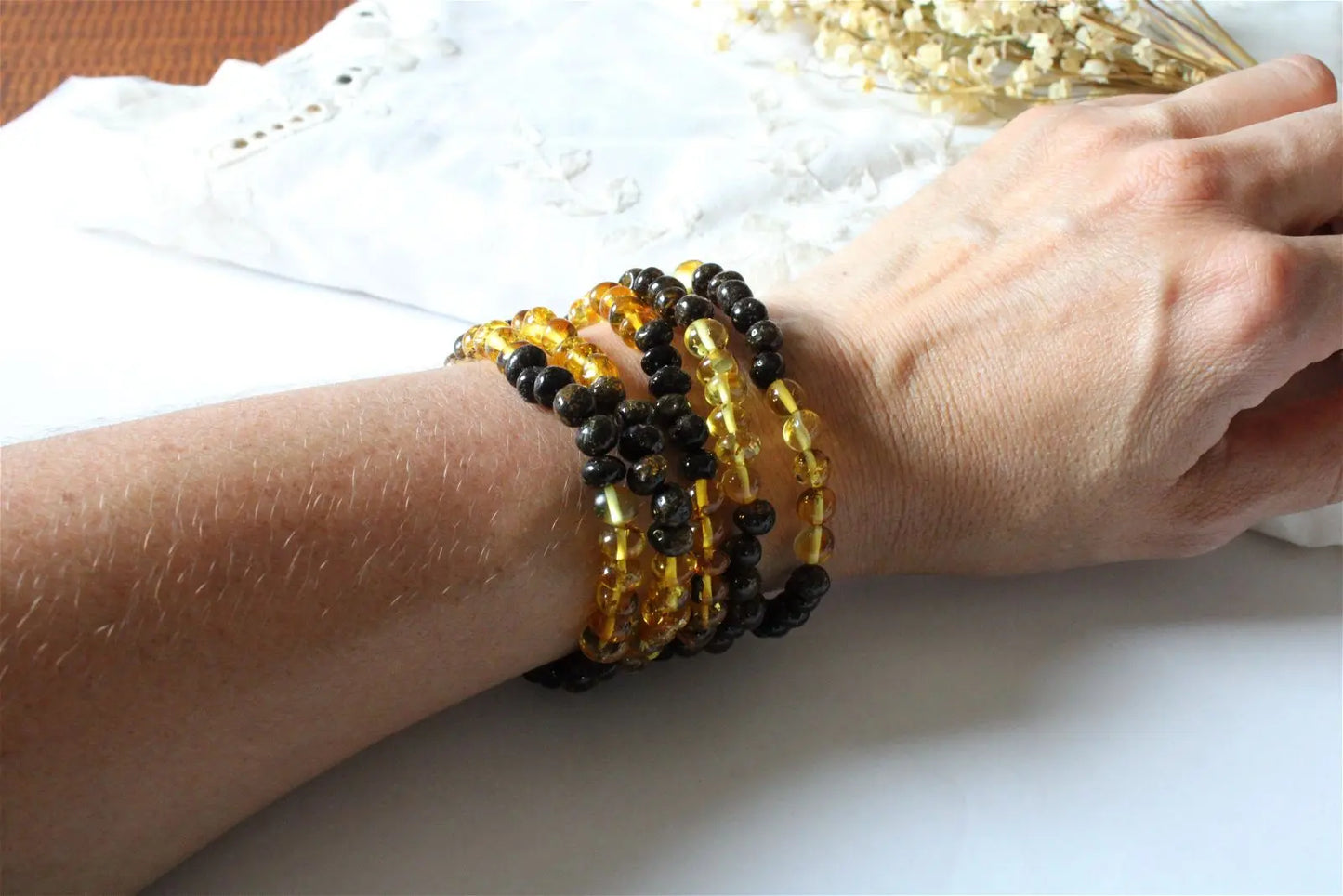1 Bracelet ambre certifié vert bicolore Lituanie - Aurore Lune