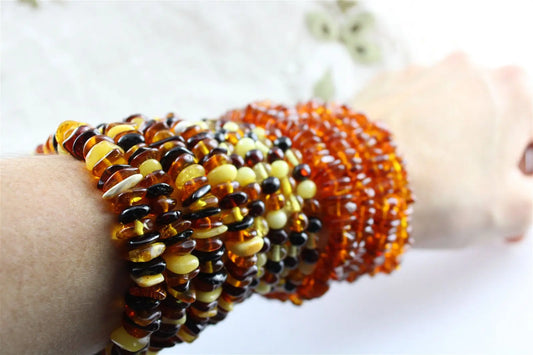 1 Bracelet chips d'ambre multicolore Lituanie - Aurore Lune