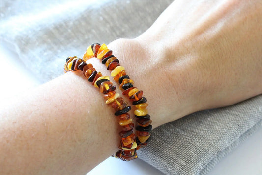 1 Bracelet chips d'ambre poignet fin et moyen Lituanie - Aurore Lune