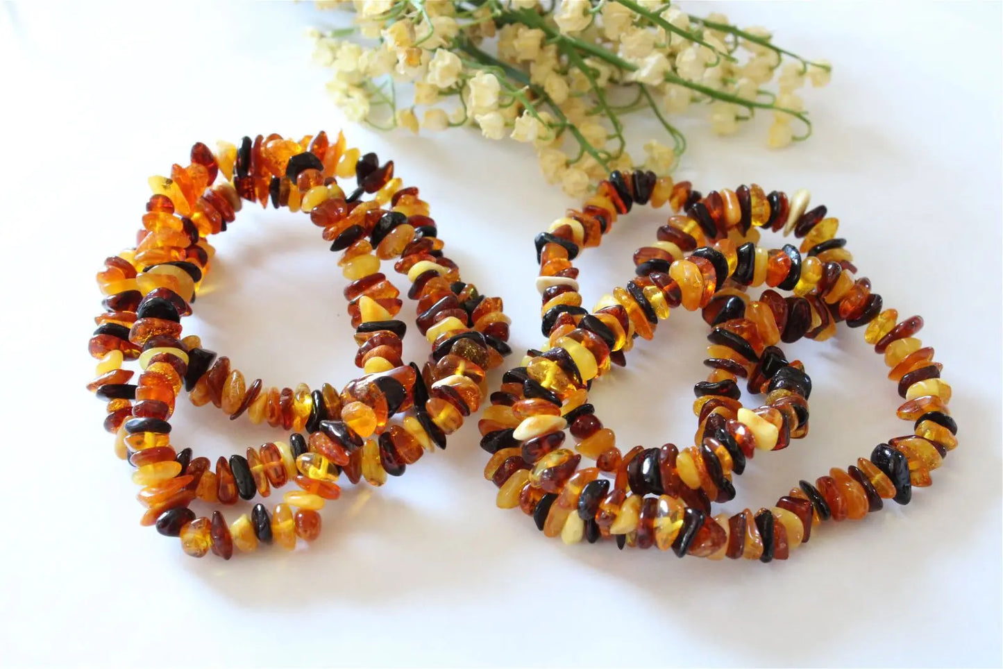 1 Bracelet chips d'ambre poignet fin et moyen Lituanie - Aurore Lune