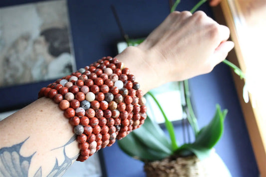1 Bracelet élastiqué en jaspe rouge poignet moyen à large - Aurore Lune