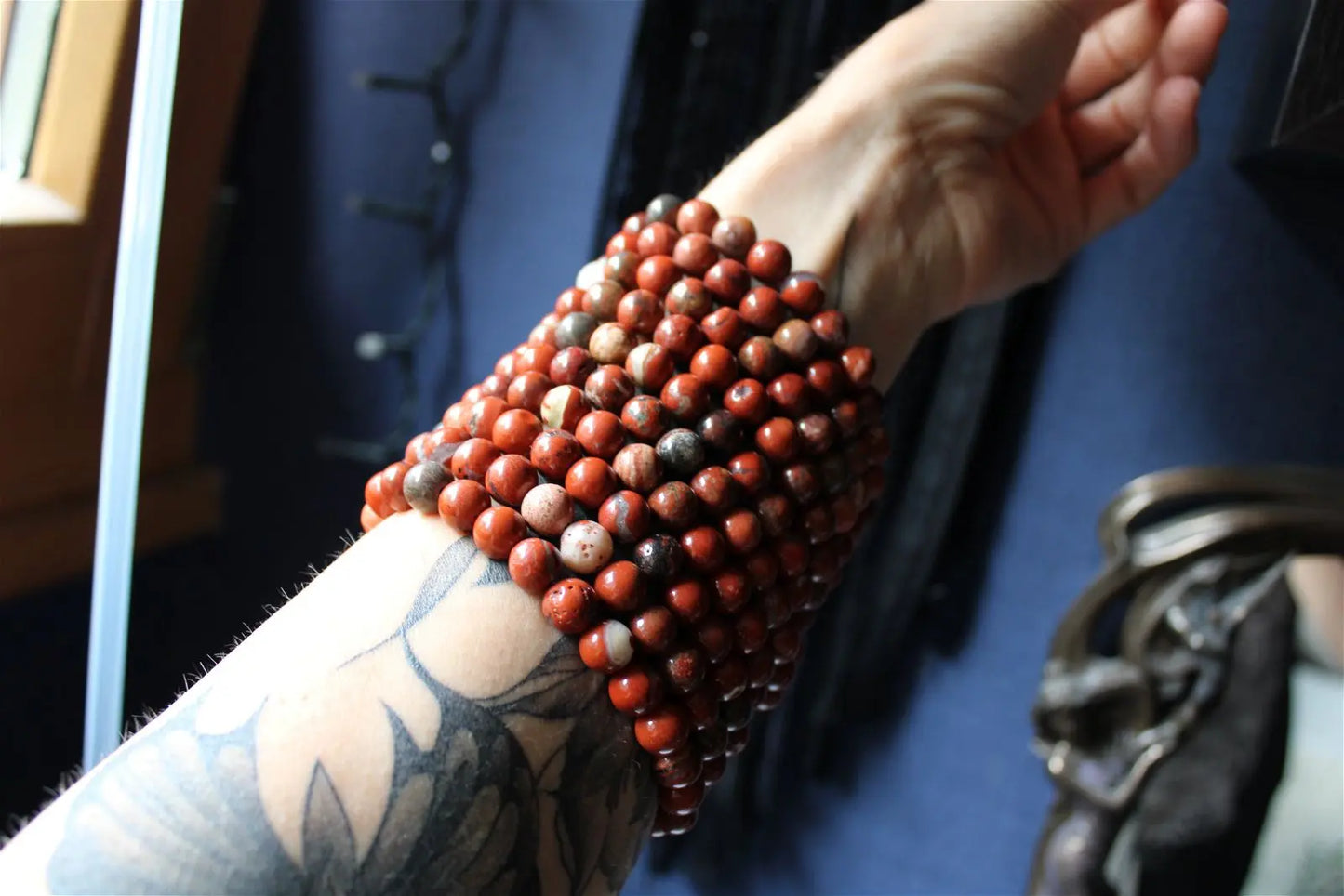 1 Bracelet élastiqué en jaspe rouge poignet moyen à large - Aurore Lune