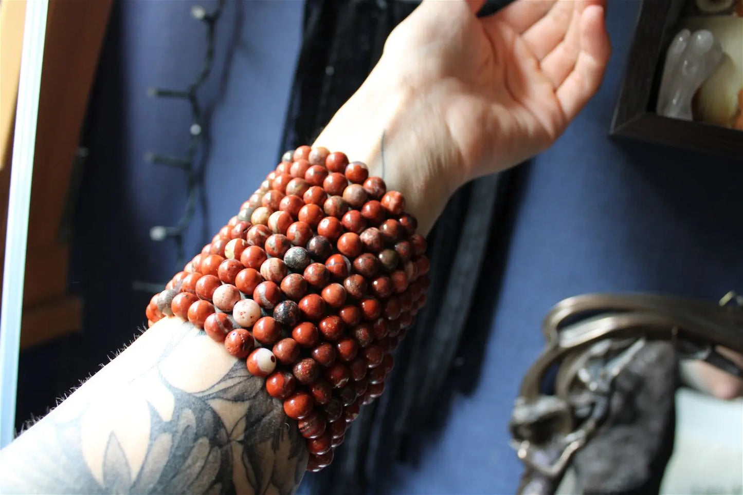 1 Bracelet élastiqué en jaspe rouge poignet moyen à large - Aurore Lune