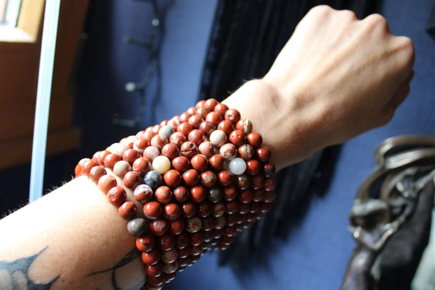 1 Bracelet élastiqué en jaspe rouge poignet moyen à large - Aurore Lune