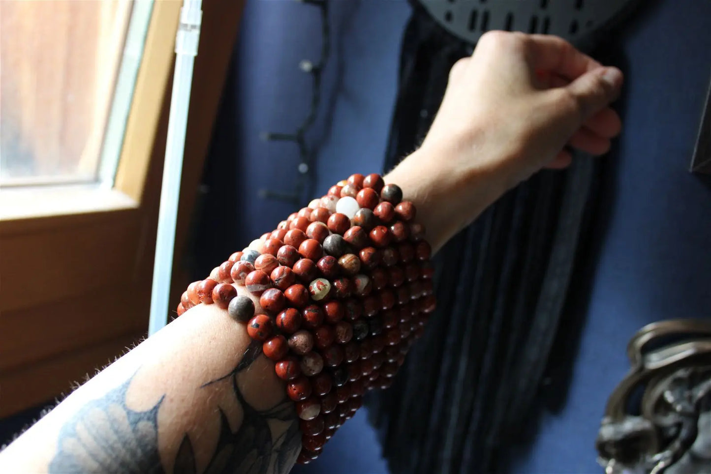 1 Bracelet élastiqué en jaspe rouge poignet moyen à large - Aurore Lune
