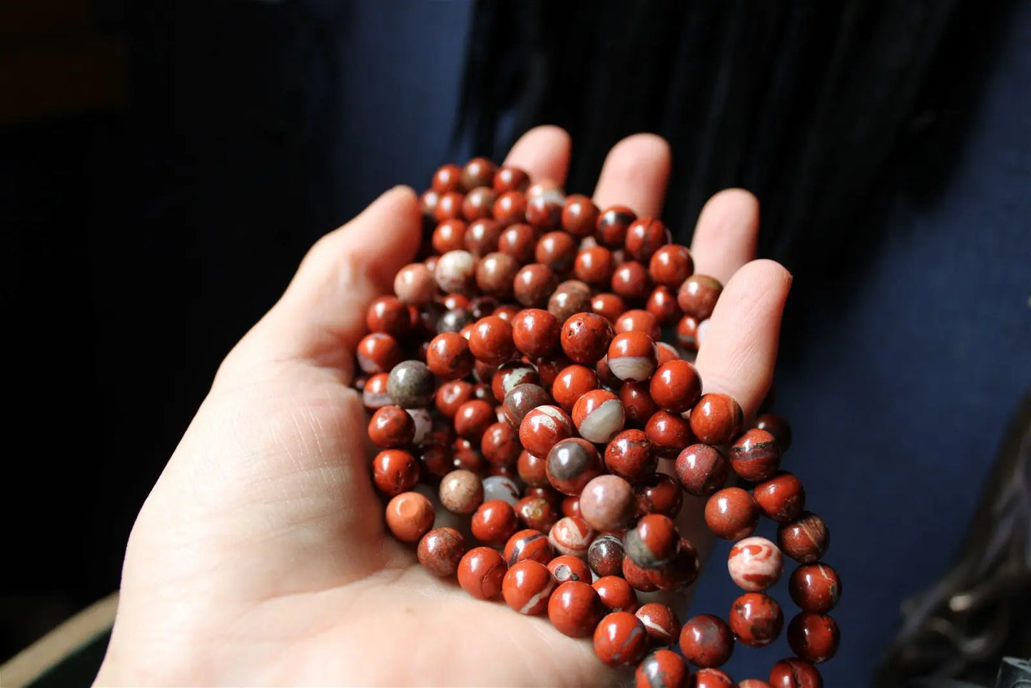 1 Bracelet élastiqué en jaspe rouge poignet moyen à large - Aurore Lune