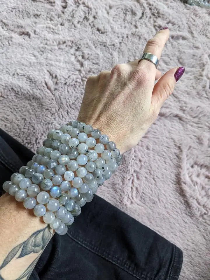 1 Bracelet élastiqué en labradorite 9 mm - Aurore Lune