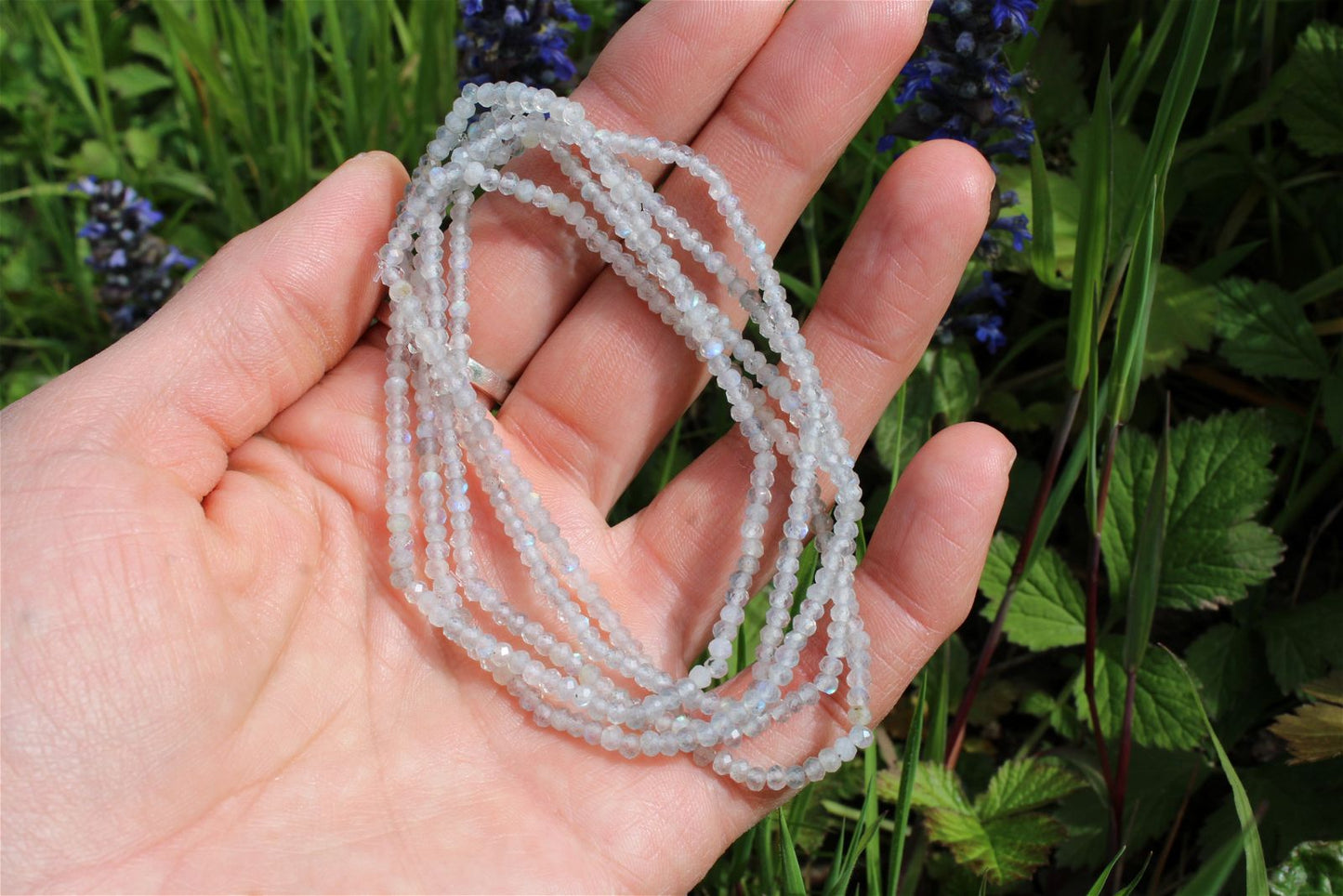 1 Bracelet élastiqué en labradorite poignet large - Aurore Lune