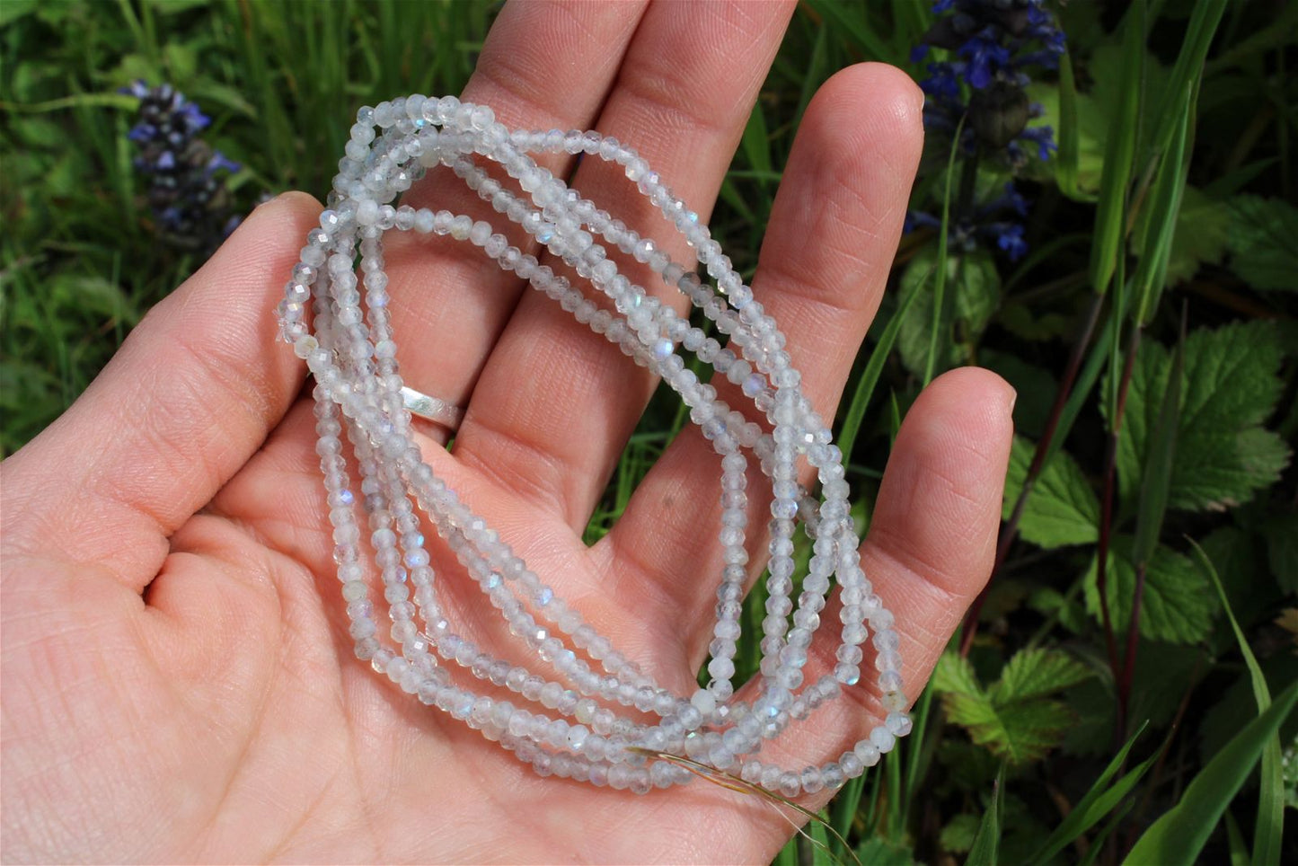 1 Bracelet élastiqué en labradorite poignet large - Aurore Lune