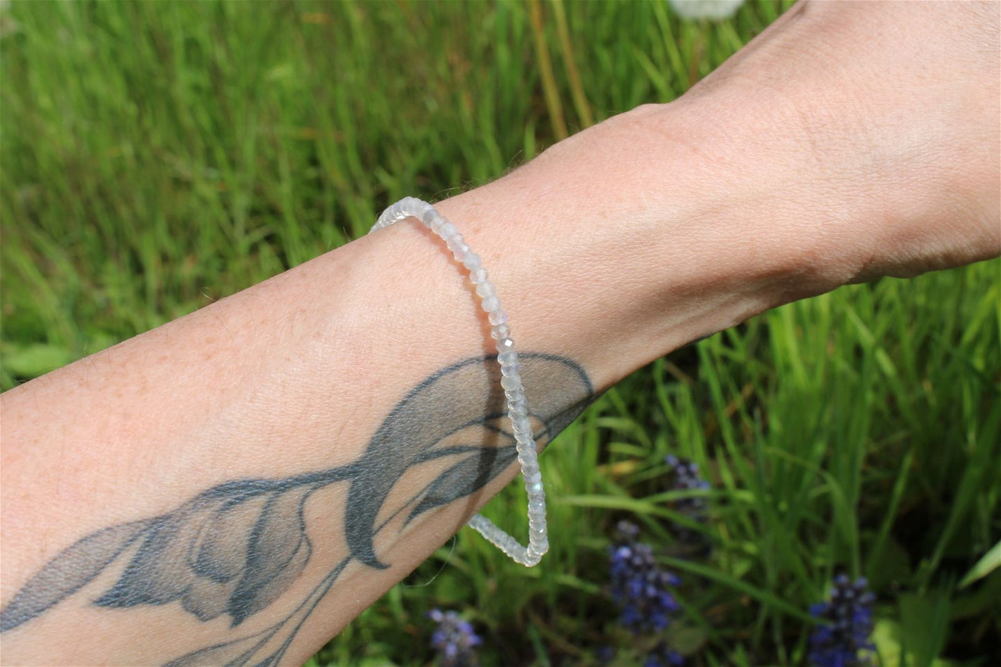1 Bracelet élastiqué en labradorite poignet large - Aurore Lune