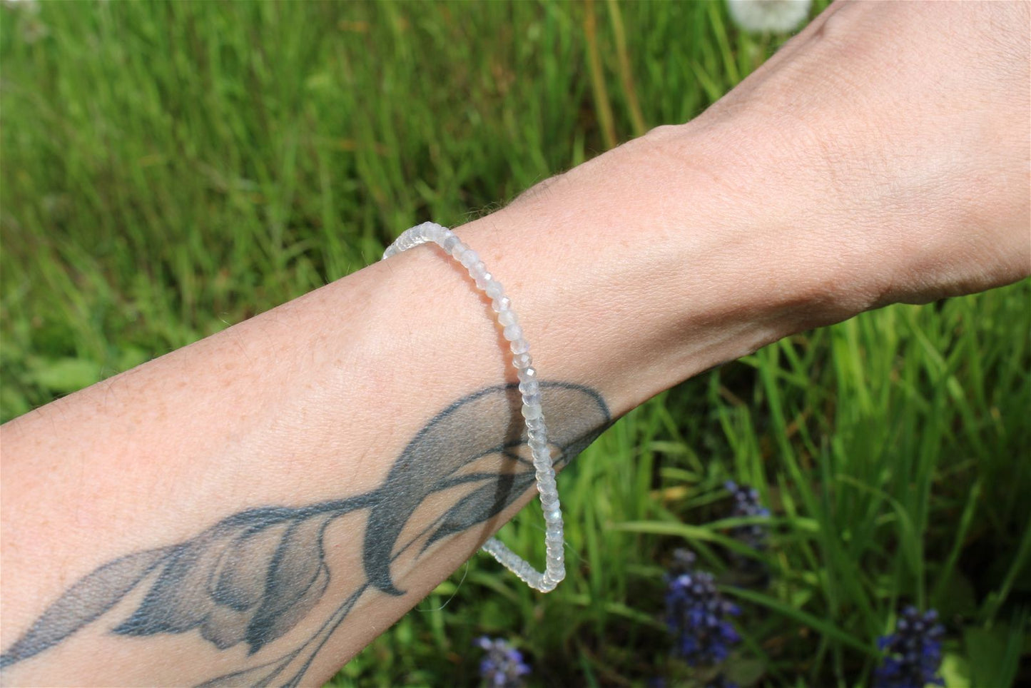 1 Bracelet élastiqué en labradorite poignet large - Aurore Lune