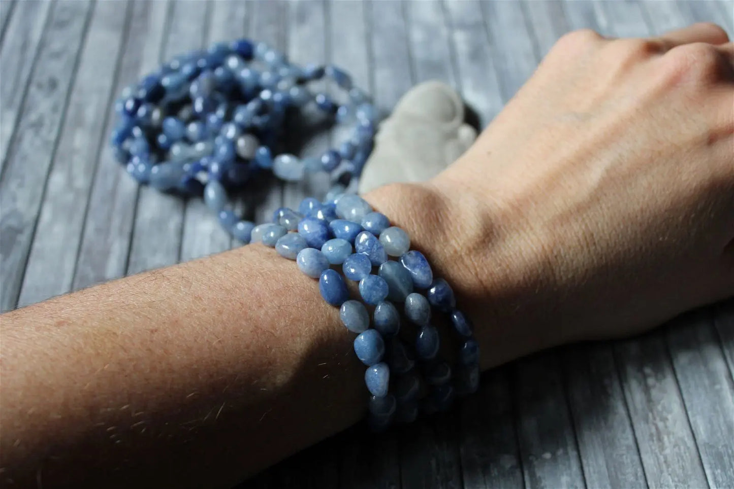 1 Bracelet en aventurine bleue - quartz bleu- 16 cm - Aurore Lune