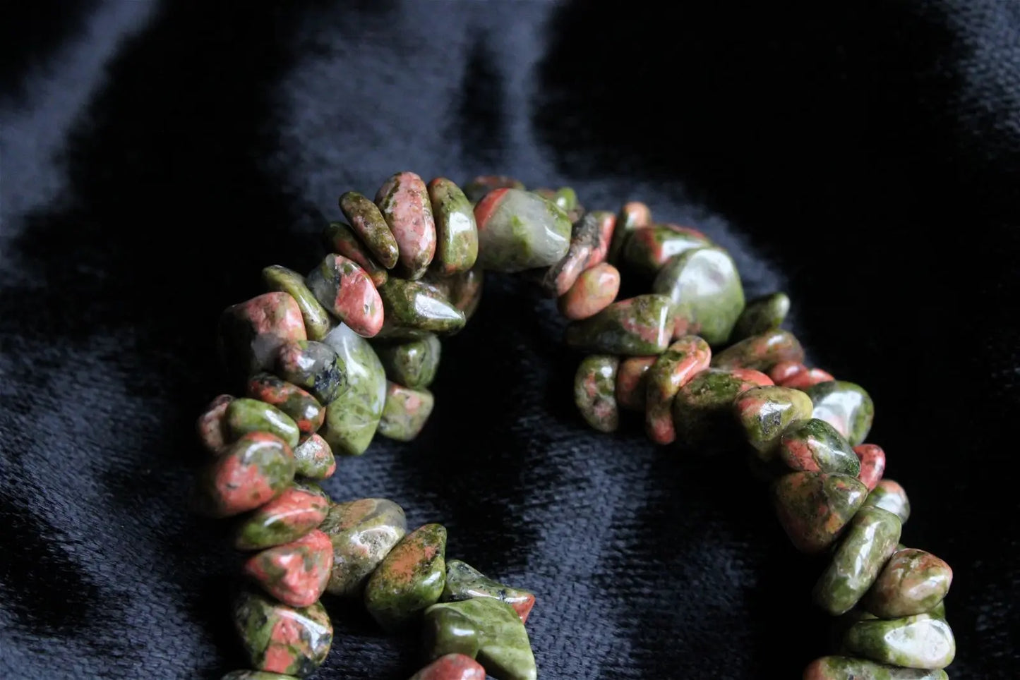 1 Bracelet en chips épidote unakite élastiqué - Aurore Lune