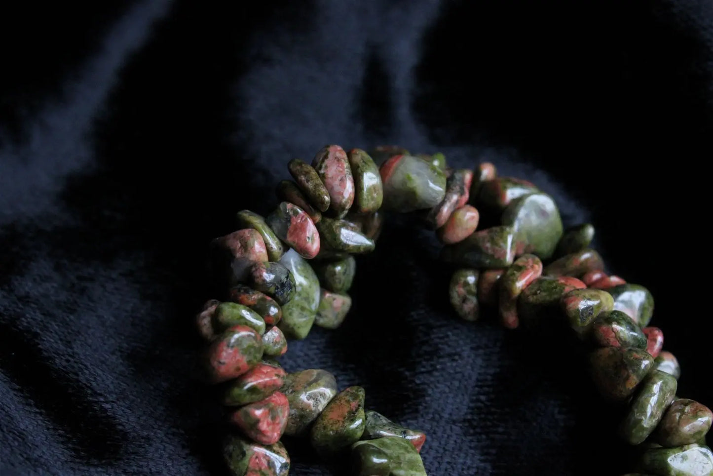 1 Bracelet en chips épidote unakite élastiqué - Aurore Lune