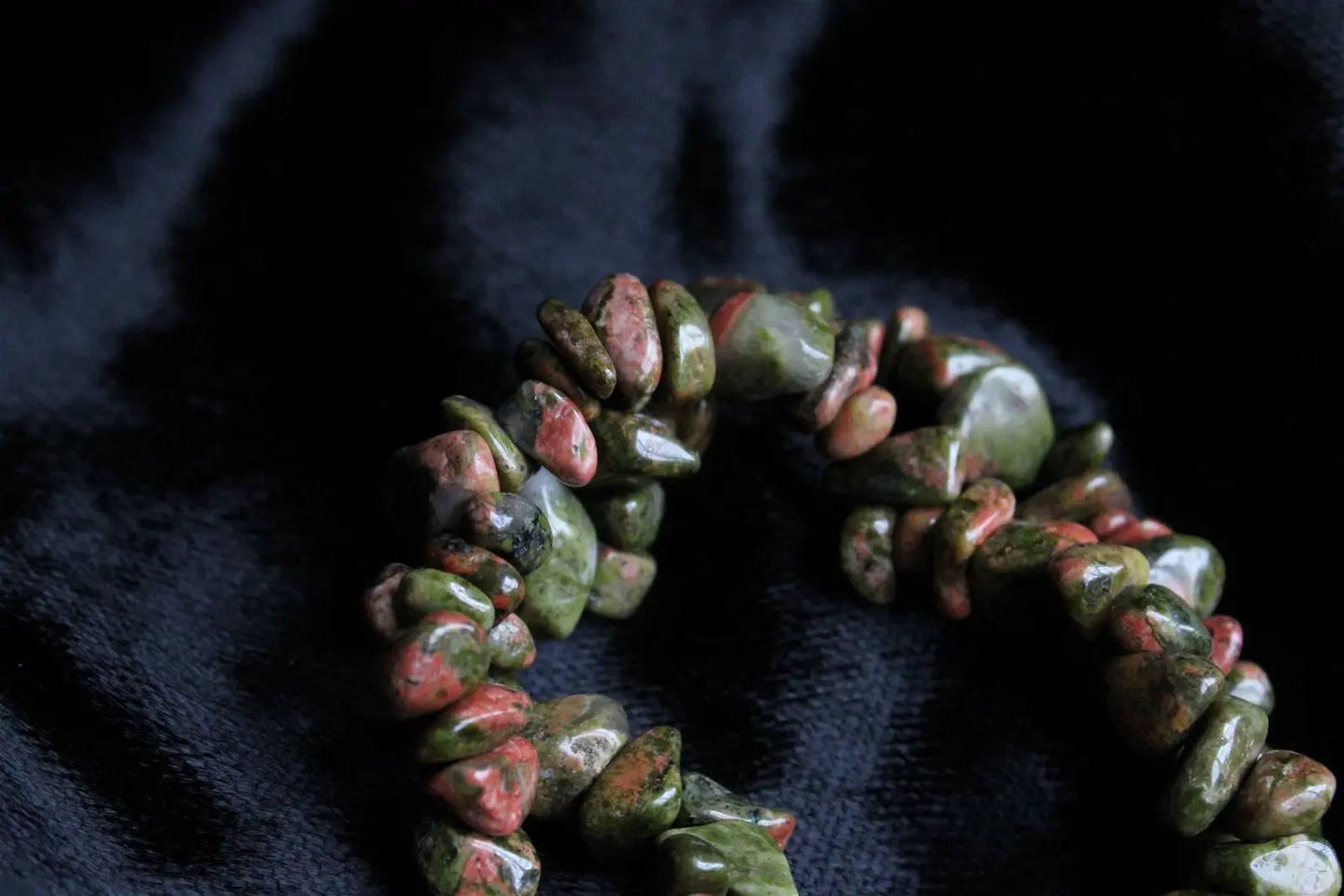 1 Bracelet en chips épidote unakite élastiqué - Aurore Lune