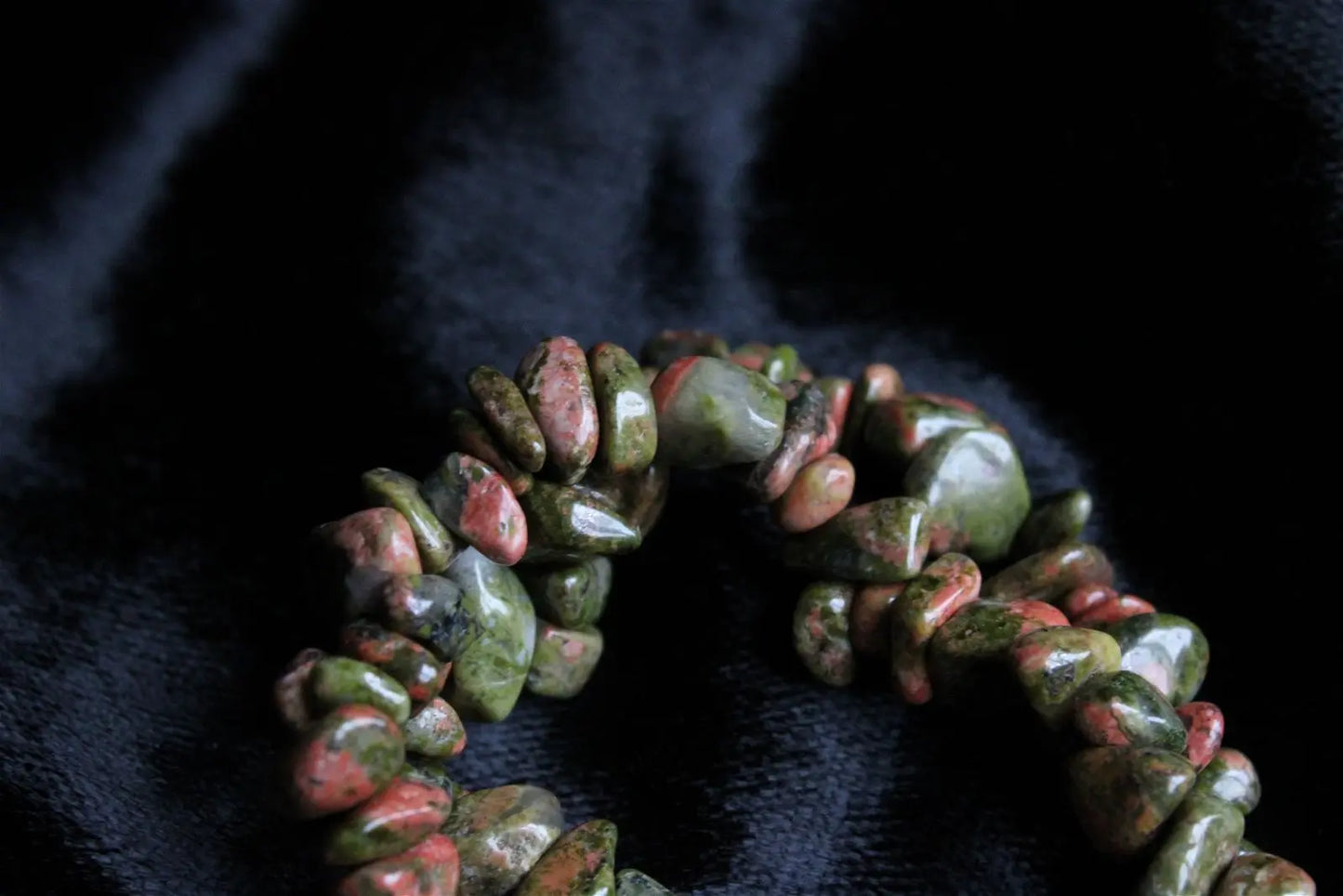 1 Bracelet en chips épidote unakite élastiqué - Aurore Lune