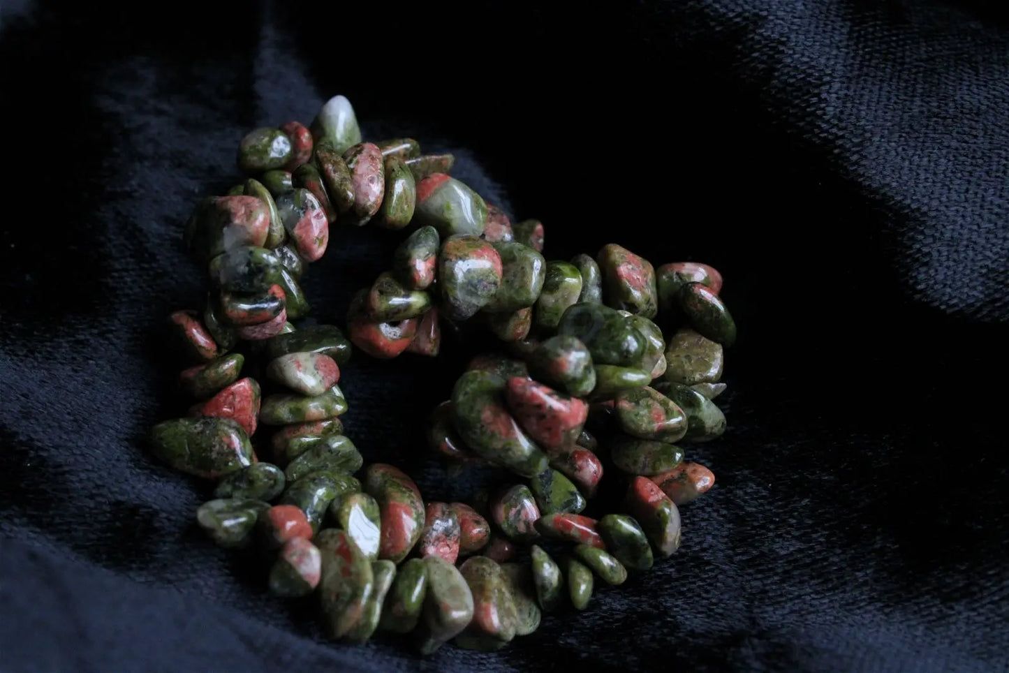1 Bracelet en chips épidote unakite élastiqué - Aurore Lune