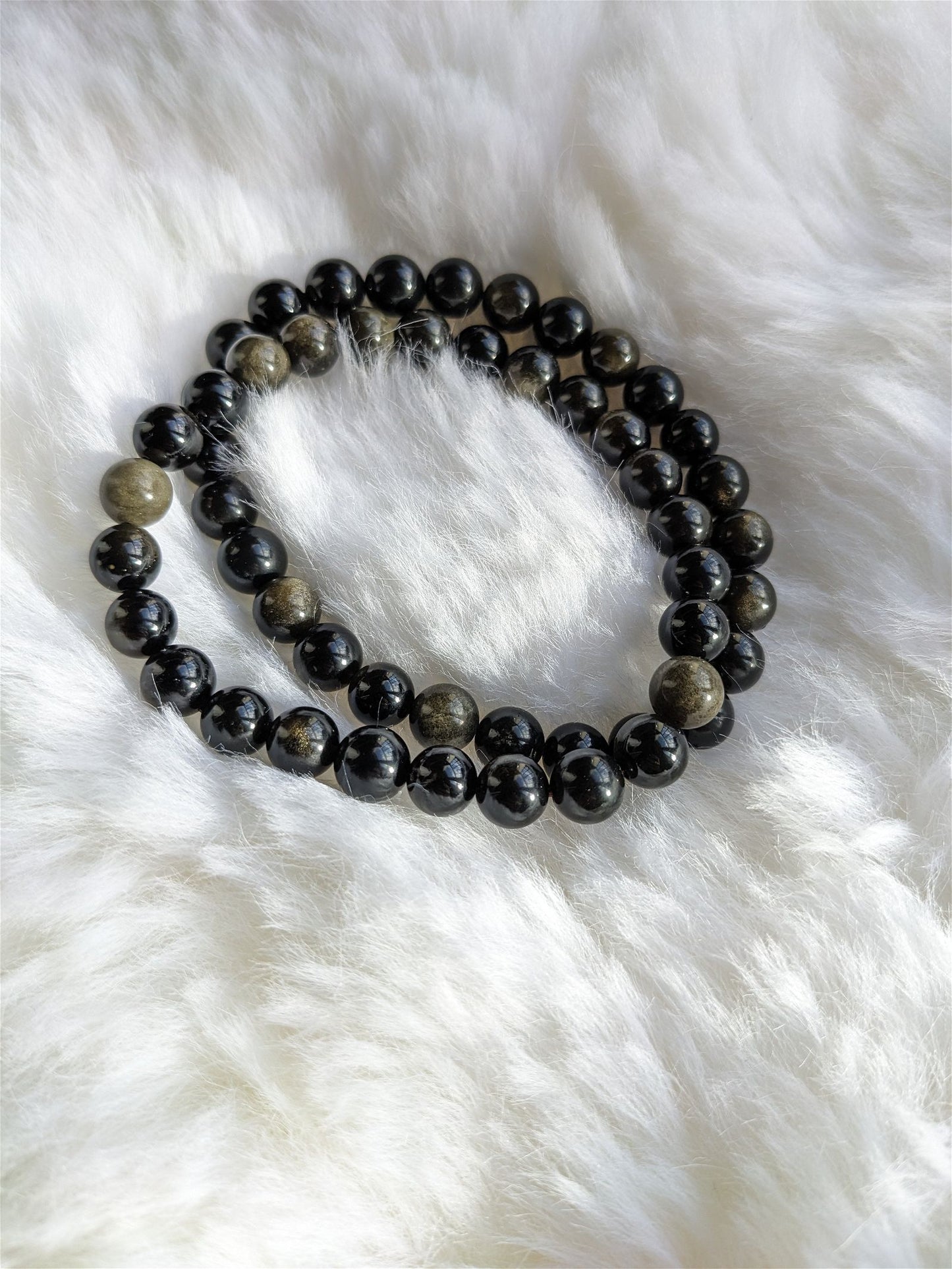 1 Bracelet en obsidienne dorée 8mm poignet large - Aurore Lune