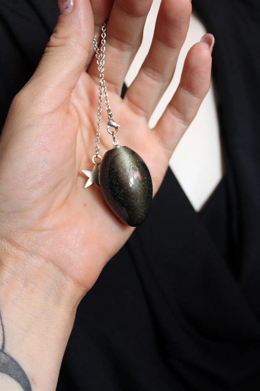 1 Pendule en obsidienne dorée gravé d'un Arbre de Vie - Aurore Lune