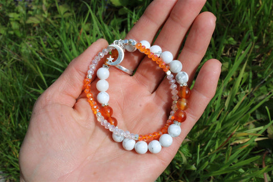 1 bracelet double howlite cornaline 17 cm - Aurore Lune