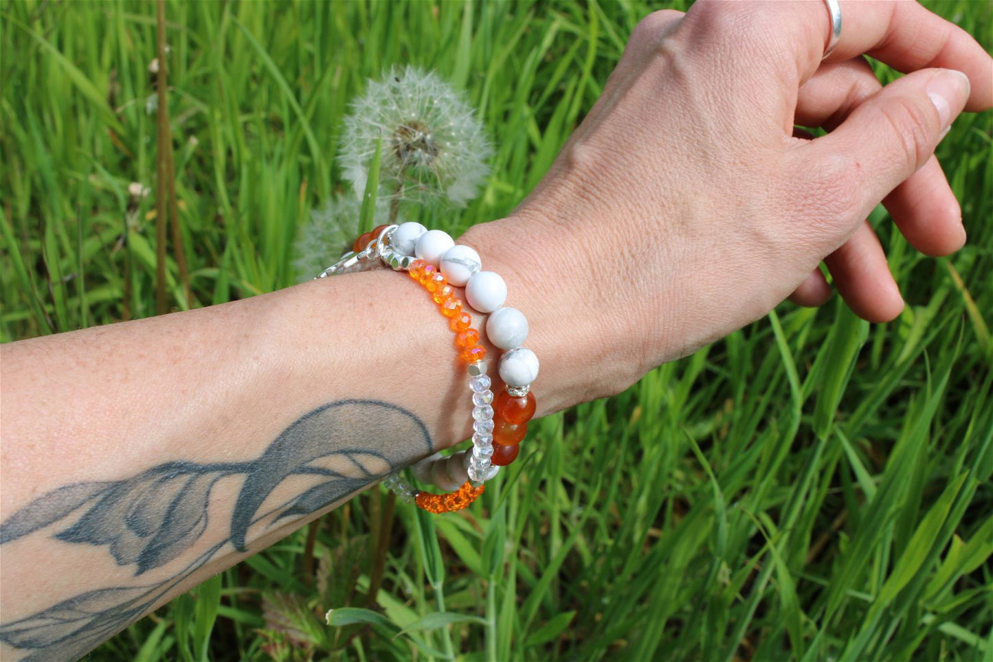 1 bracelet double howlite cornaline 17 cm - Aurore Lune