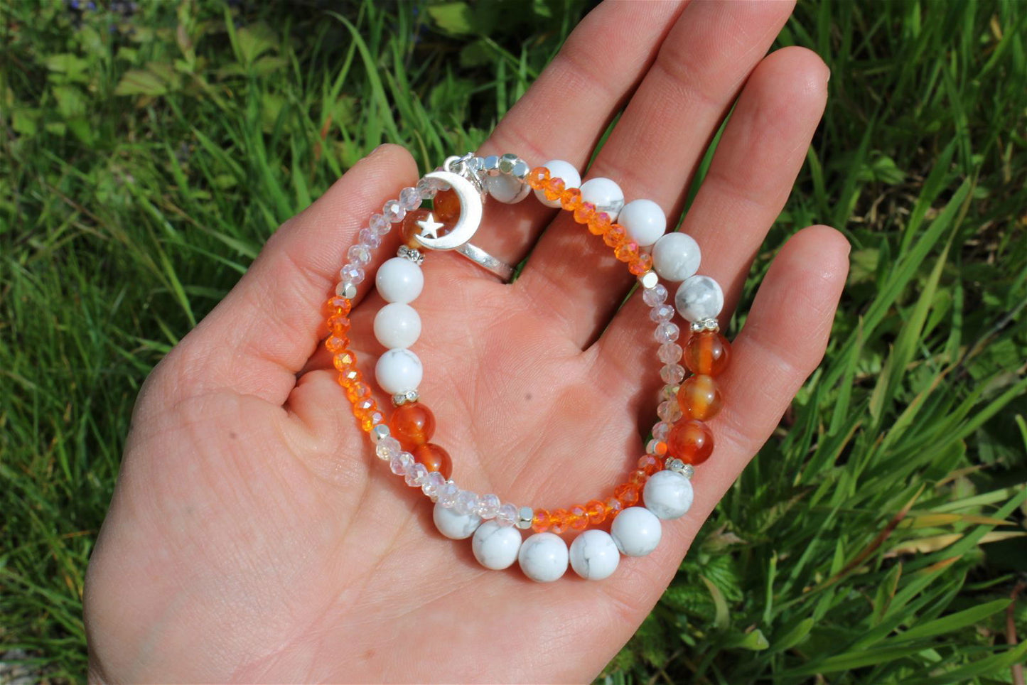 1 bracelet double howlite cornaline 17 cm - Aurore Lune