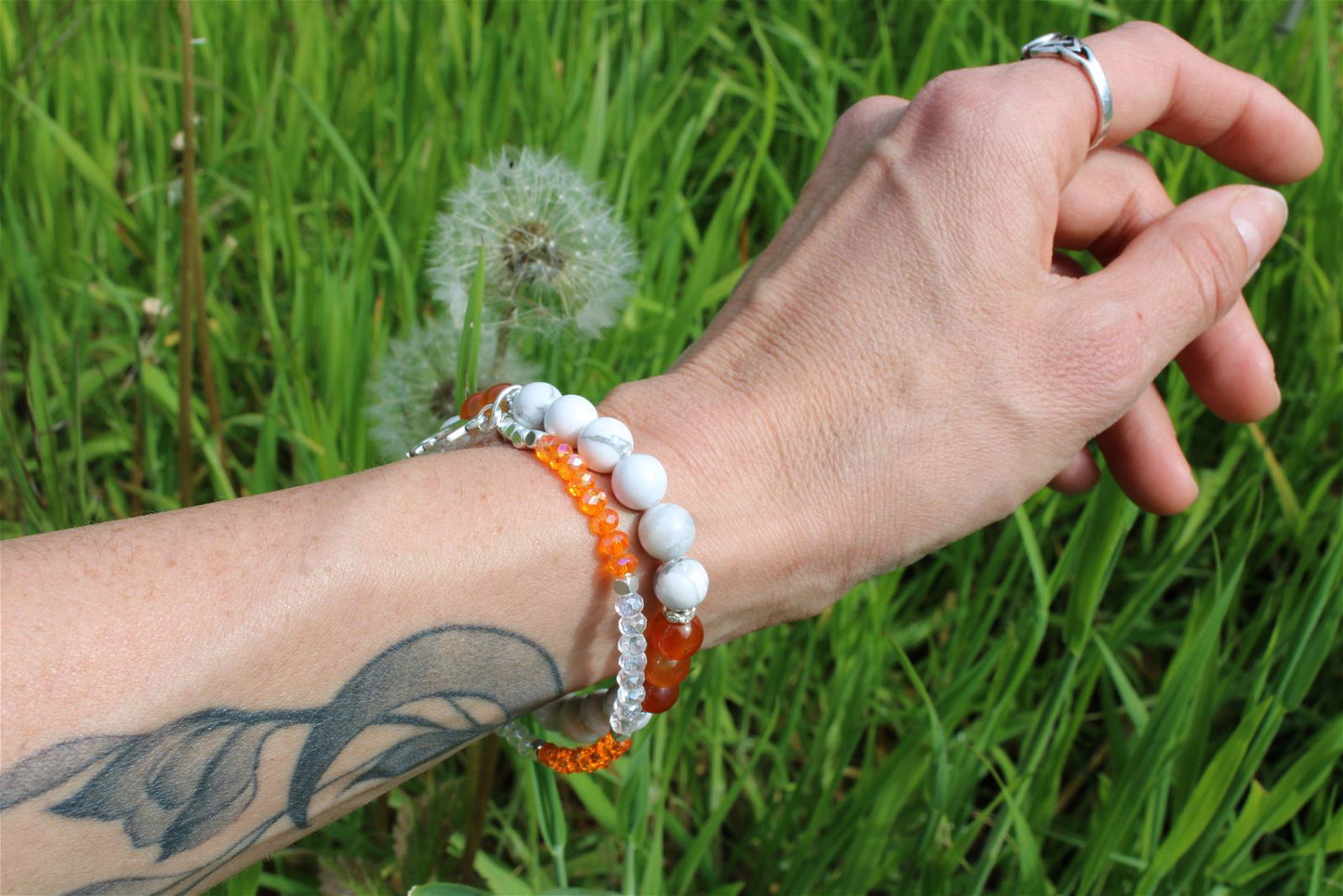 1 bracelet double howlite cornaline 17 cm - Aurore Lune