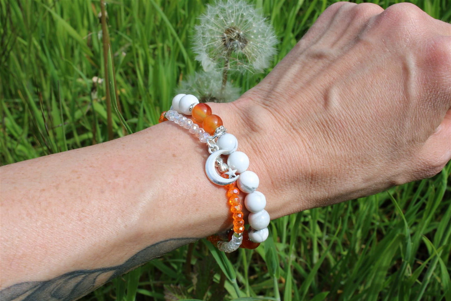 1 bracelet double howlite cornaline 17 cm - Aurore Lune