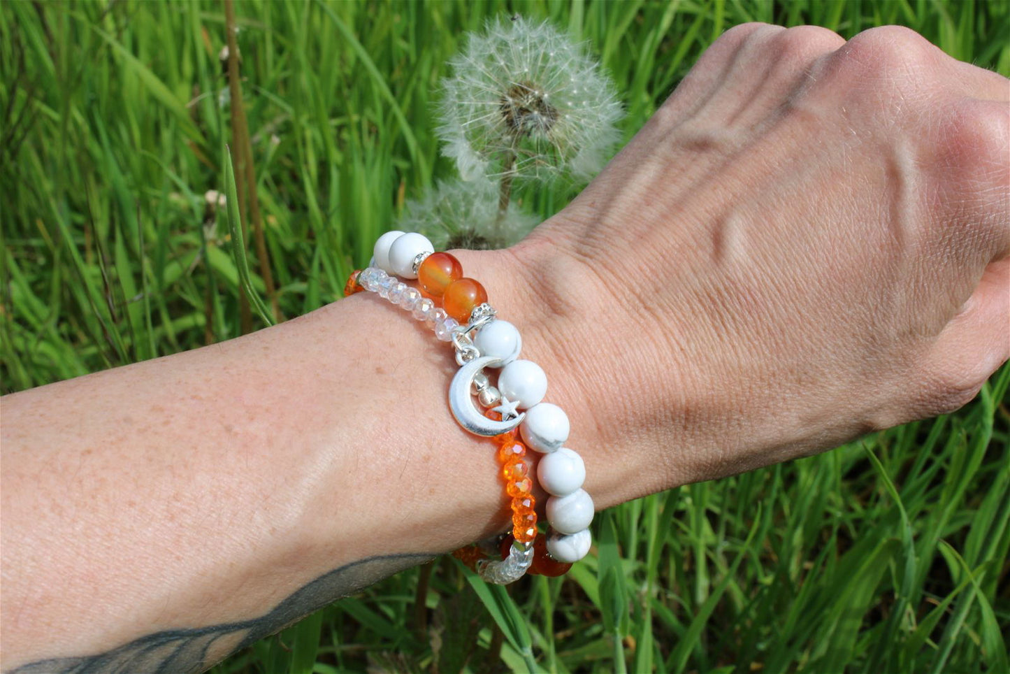1 bracelet double howlite cornaline 17 cm - Aurore Lune