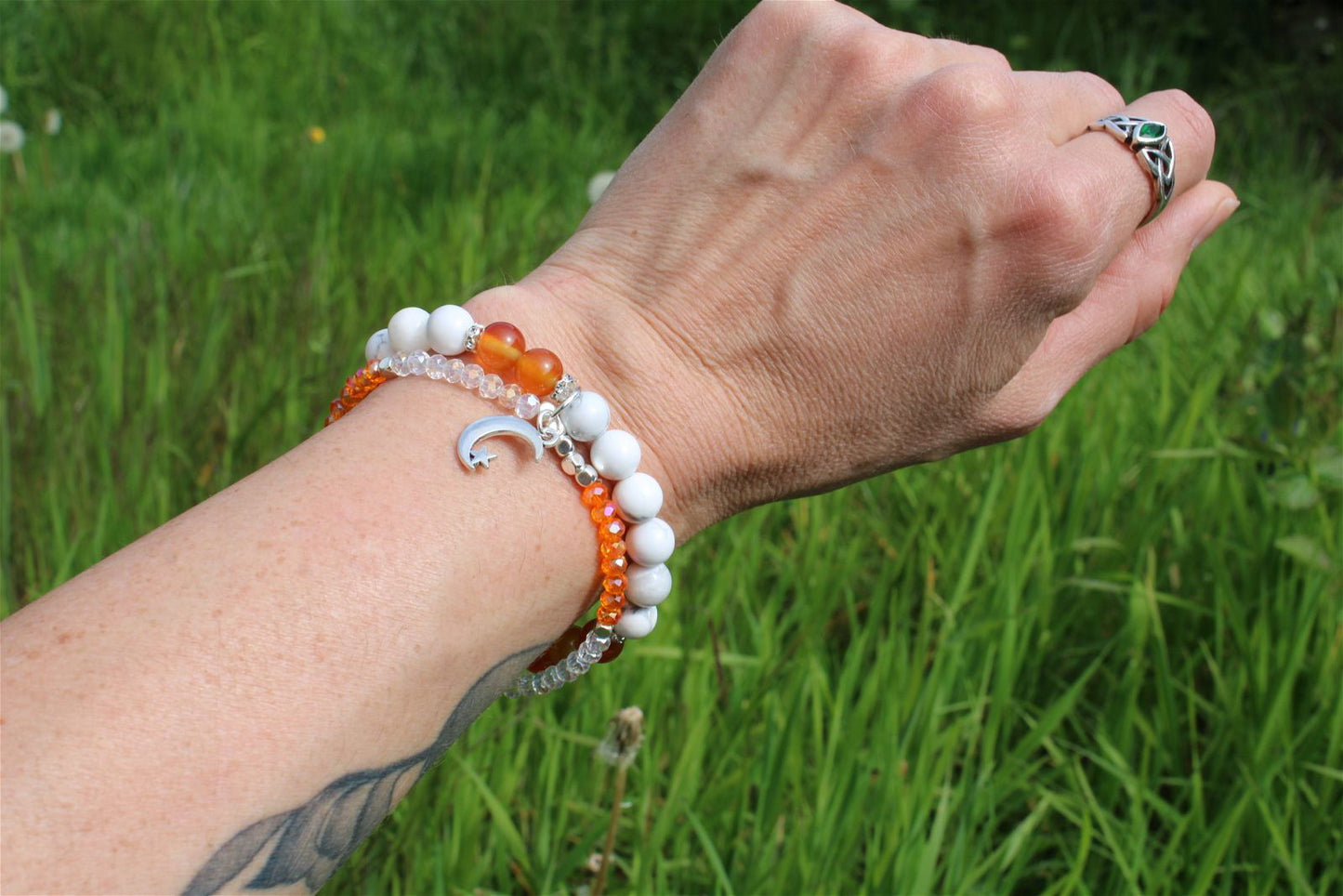 1 bracelet double howlite cornaline 17 cm - Aurore Lune