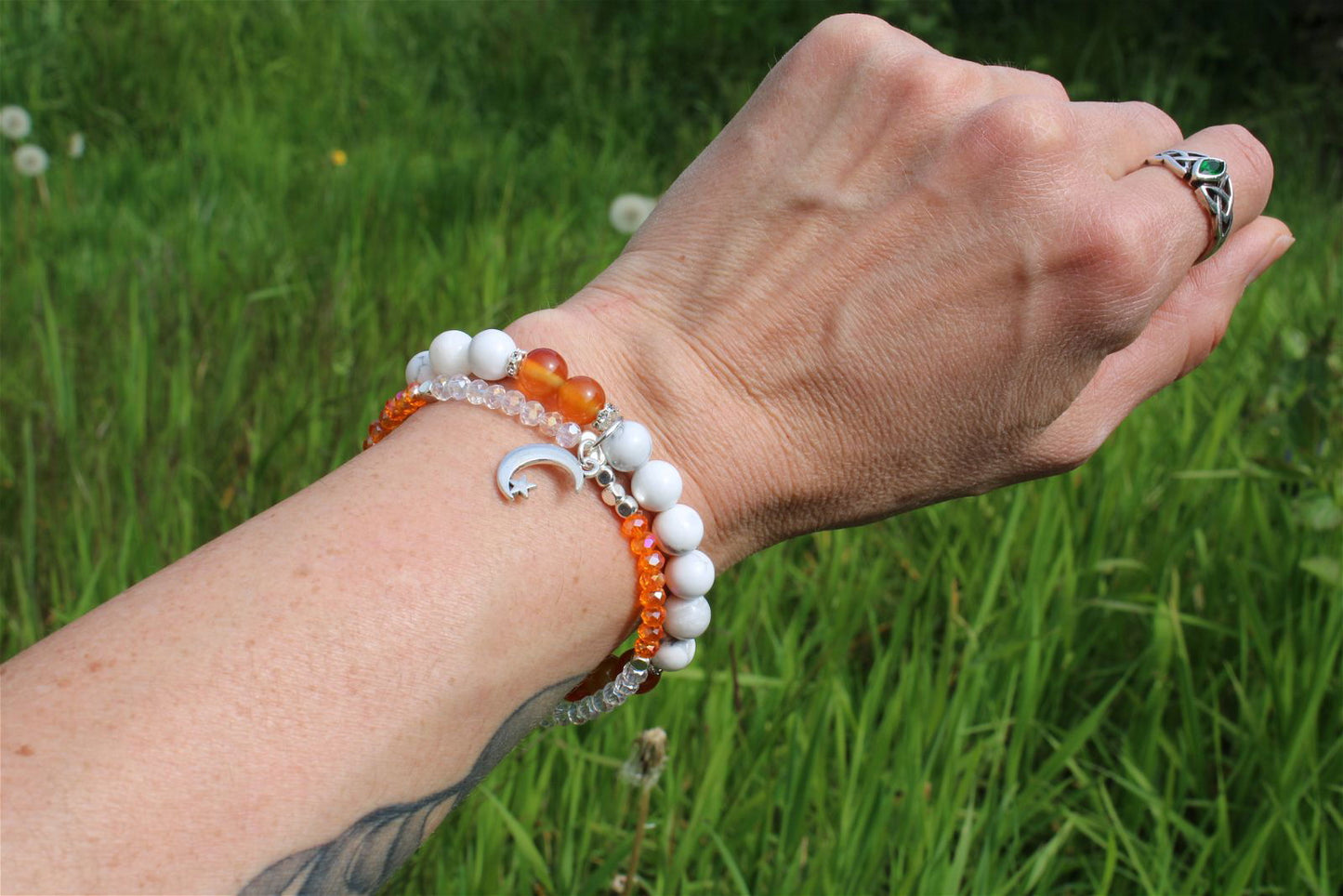 1 bracelet double howlite cornaline 17 cm - Aurore Lune