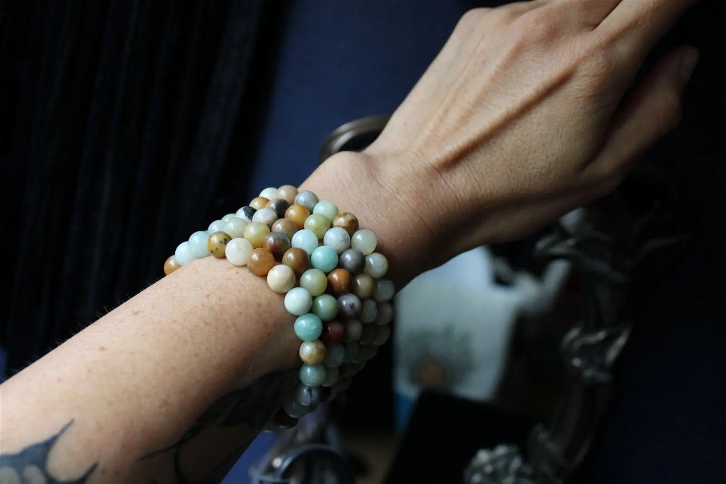 1 bracelet en amazonite élastiqué - Aurore Lune