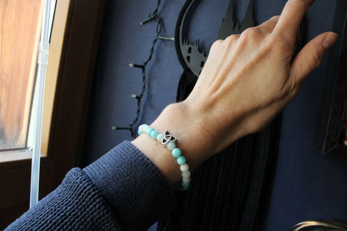 1 bracelet en amazonite grand poignet - Aurore Lune