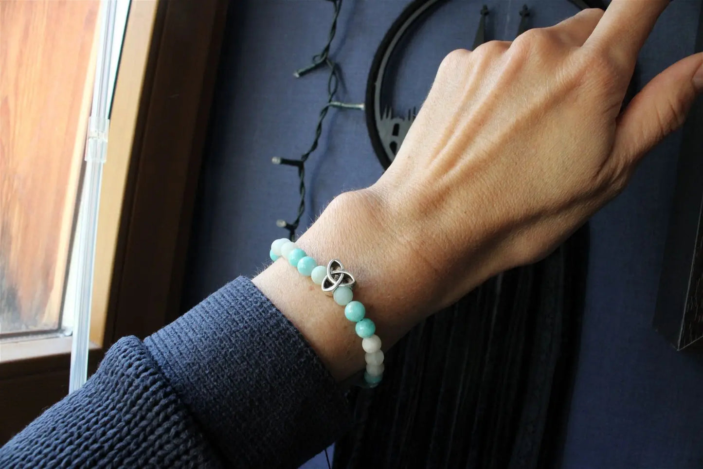 1 bracelet en amazonite grand poignet - Aurore Lune