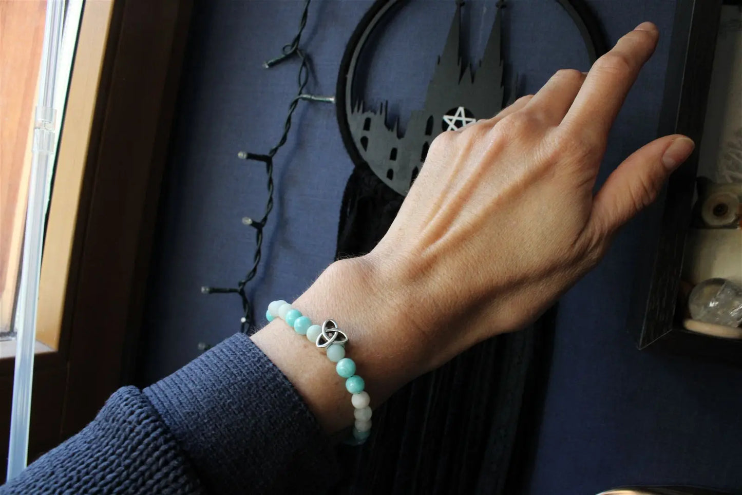 1 bracelet en amazonite grand poignet - Aurore Lune