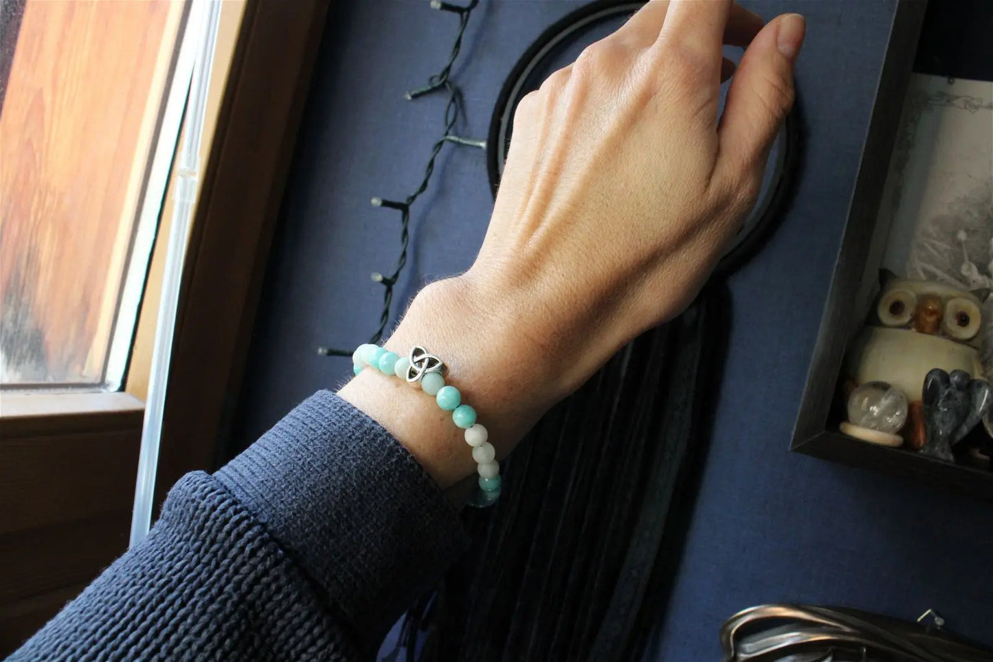 1 bracelet en amazonite grand poignet - Aurore Lune