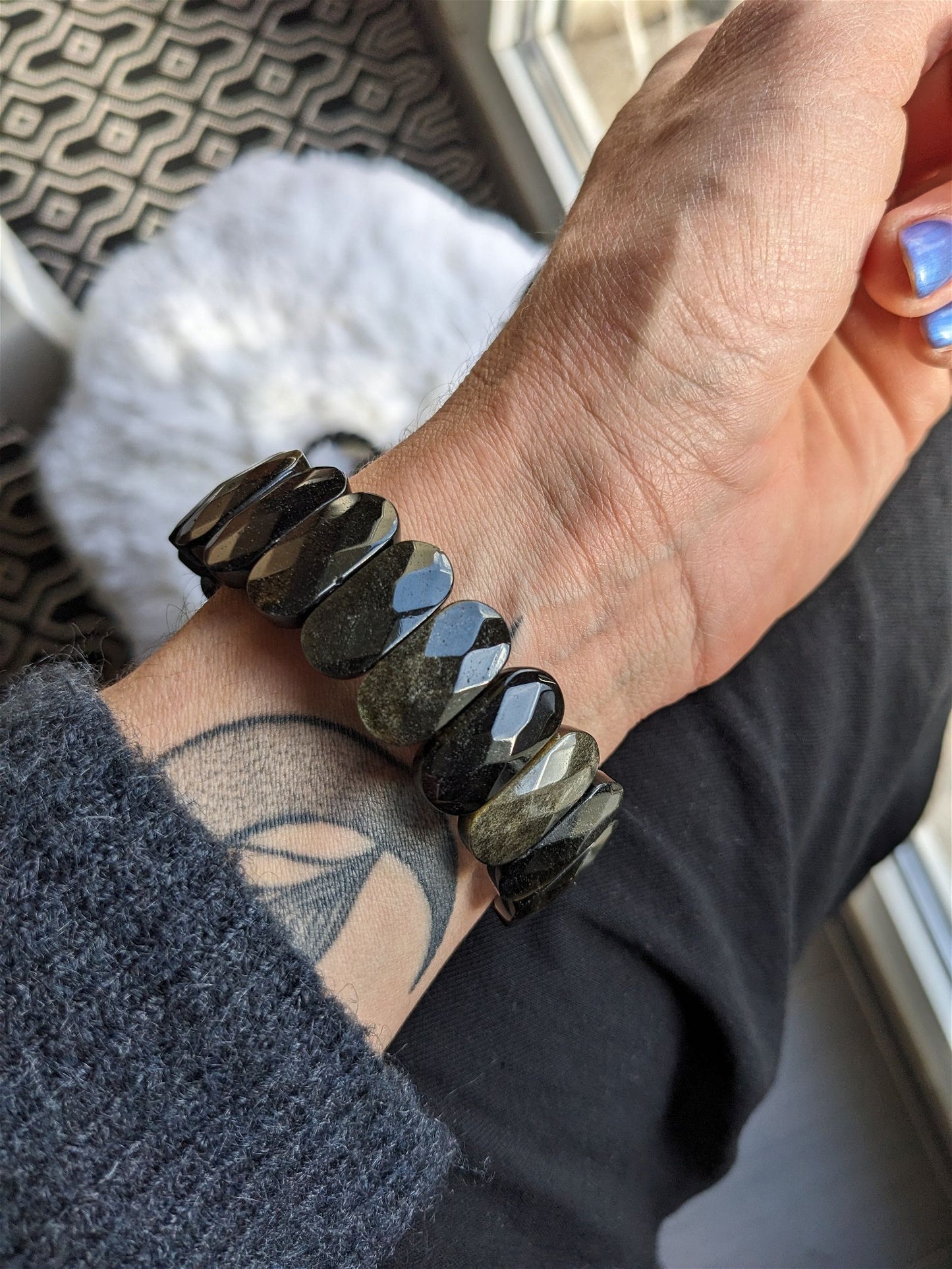 1 bracelet en obsidienne dorée poignet moyen - Aurore Lune