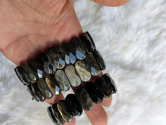 1 bracelet en obsidienne dorée poignet moyen - Aurore Lune
