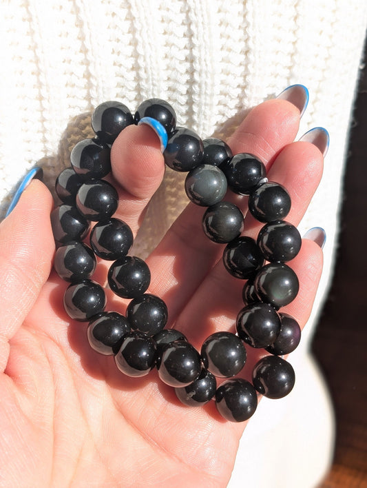 1 bracelet en obsidienne oeil céleste 14mm - Aurore Lune