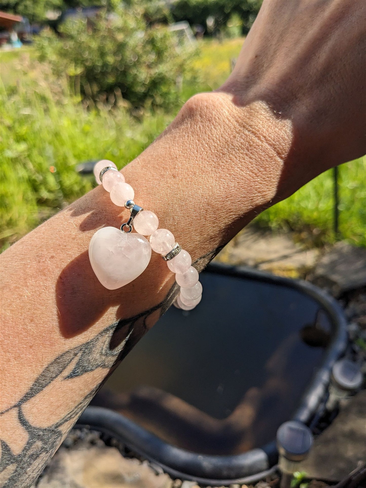 1 bracelet en quartz rose teinté poignet moyen à épais - Aurore Lune