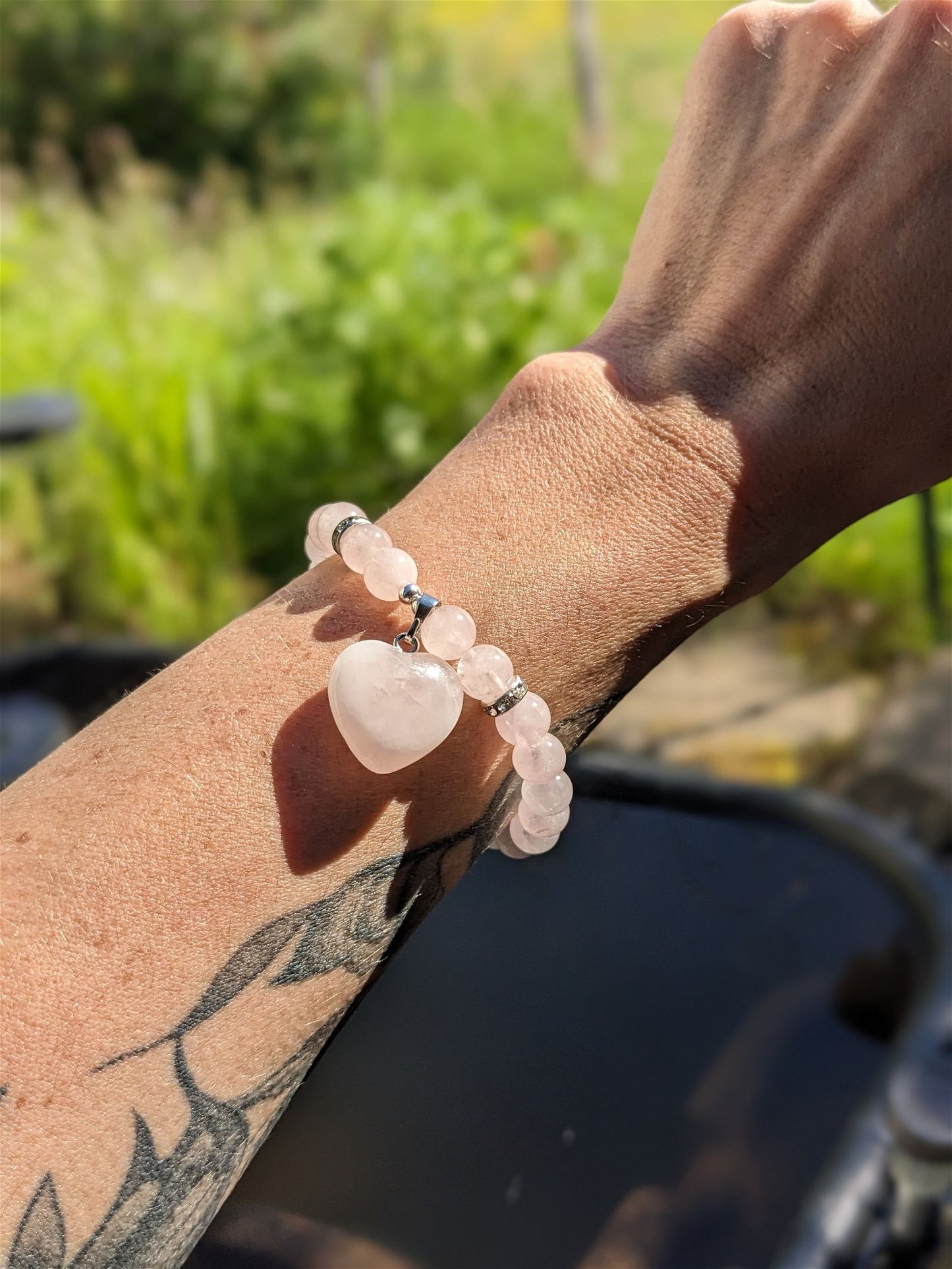 1 bracelet en quartz rose teinté poignet moyen à épais - Aurore Lune