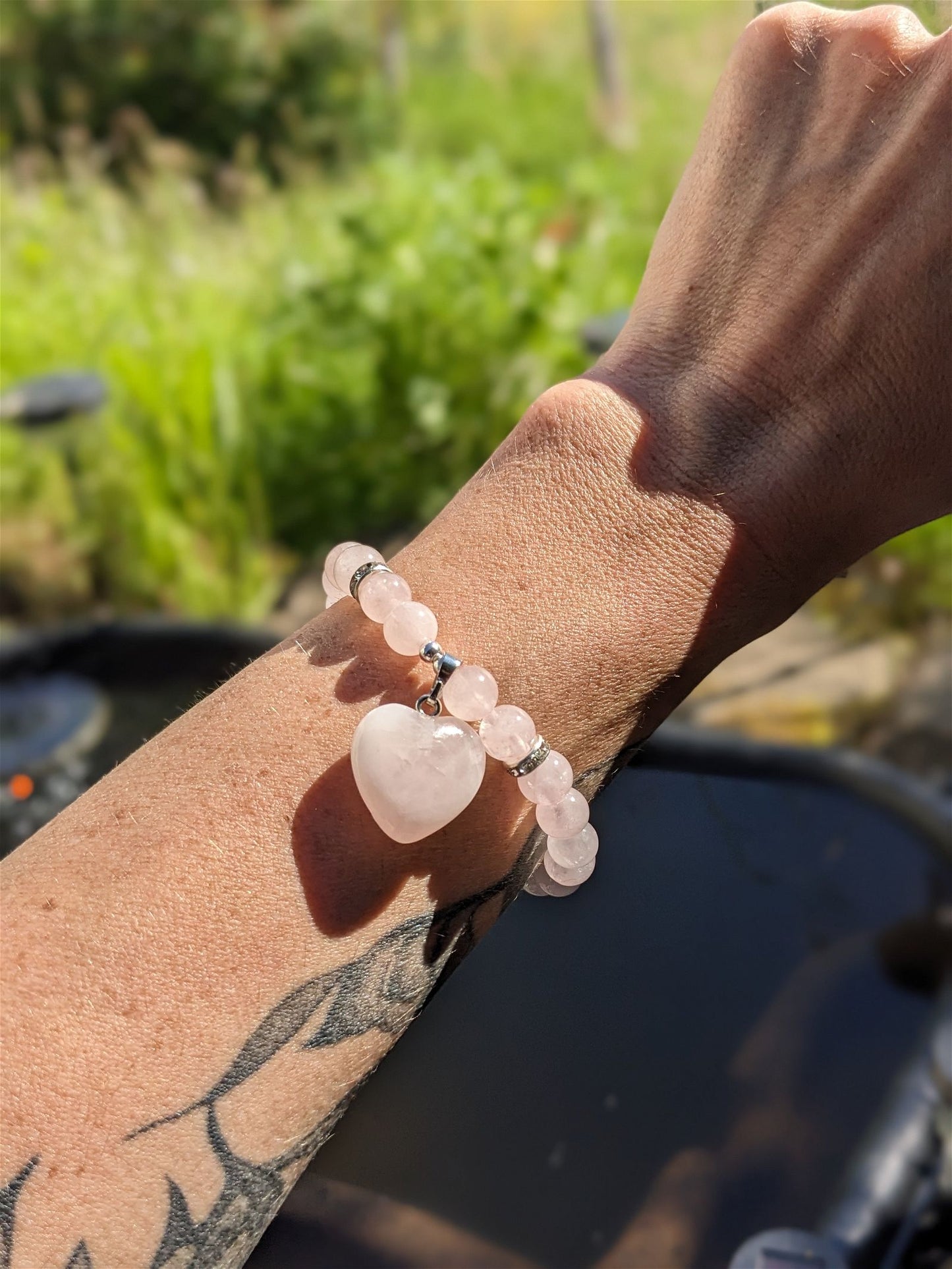 1 bracelet en quartz rose teinté poignet moyen à épais - Aurore Lune
