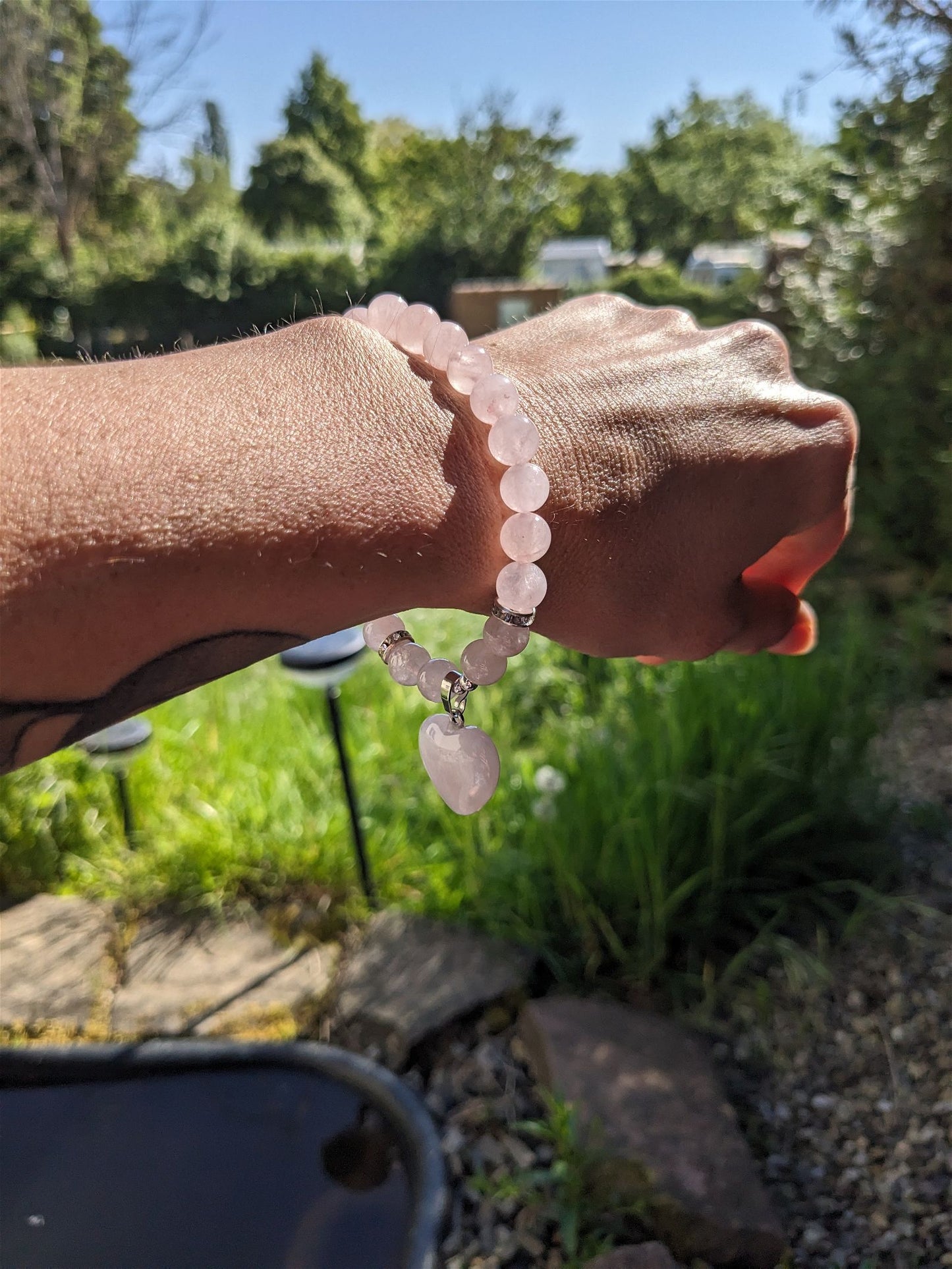 1 bracelet en quartz rose teinté poignet moyen à épais - Aurore Lune
