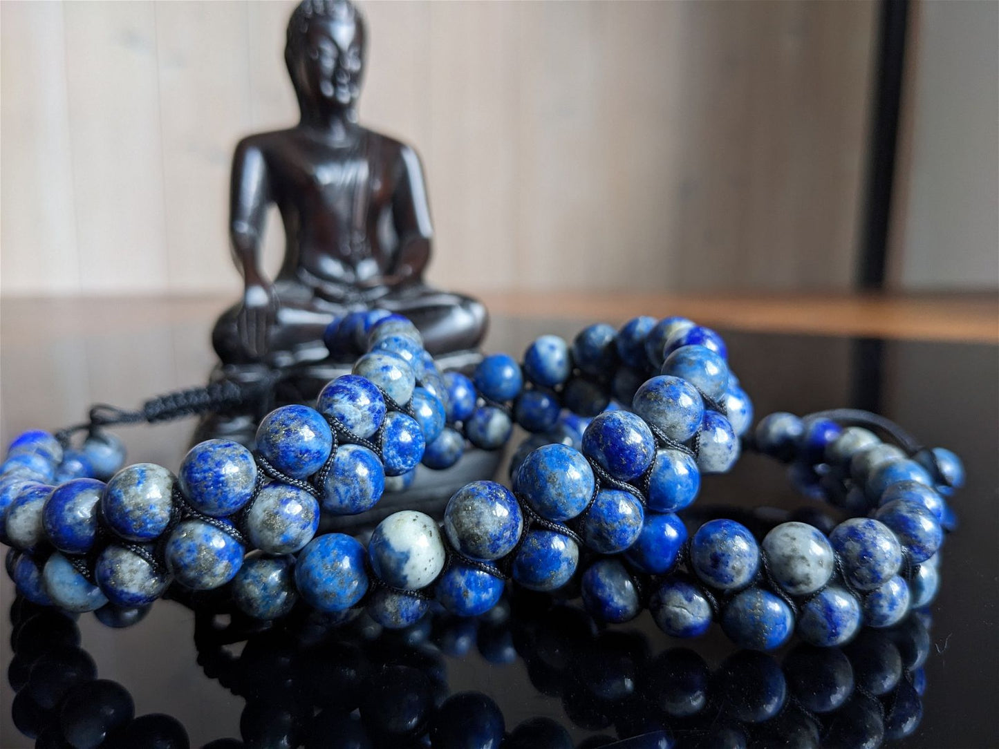 1 bracelet macramé en lapis lazuli double rang de perles - Aurore Lune