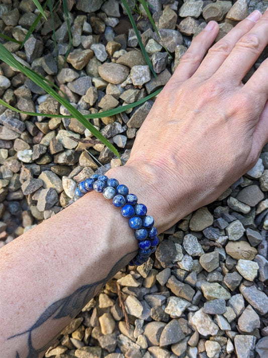 1 bracelet macramé en lapis lazuli double rang de perles - Aurore Lune
