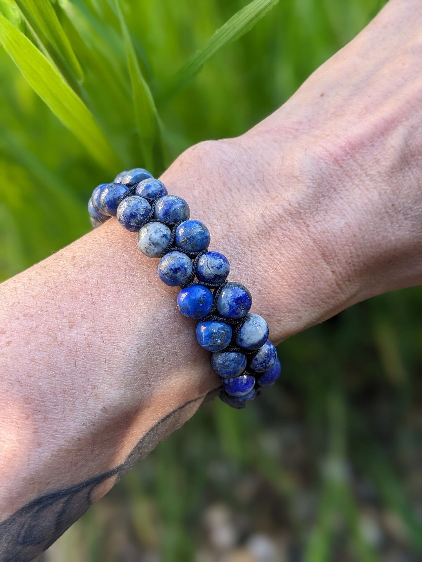 1 bracelet macramé en lapis lazuli double rang de perles - Aurore Lune
