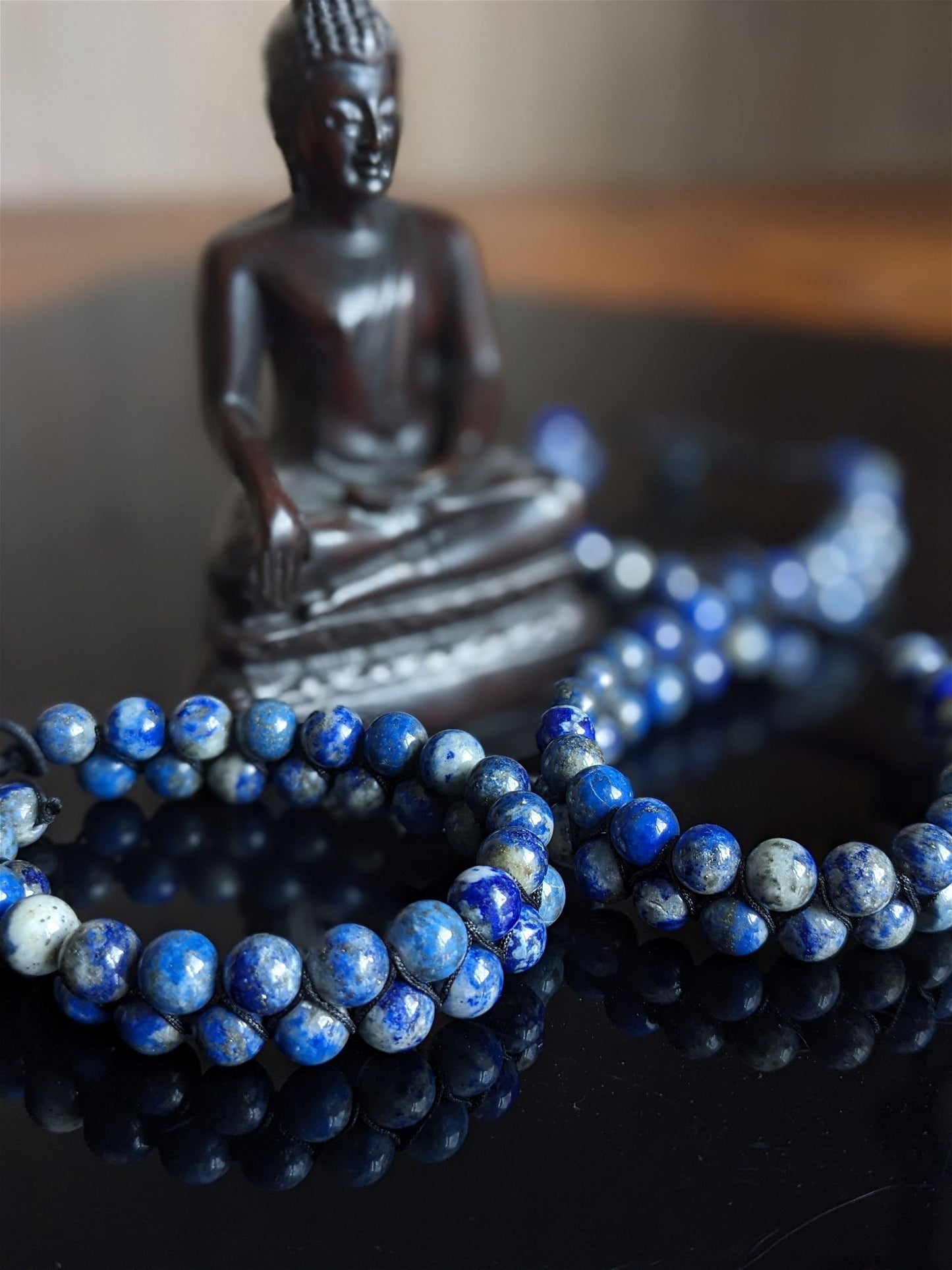 1 bracelet macramé en lapis lazuli double rang de perles - Aurore Lune